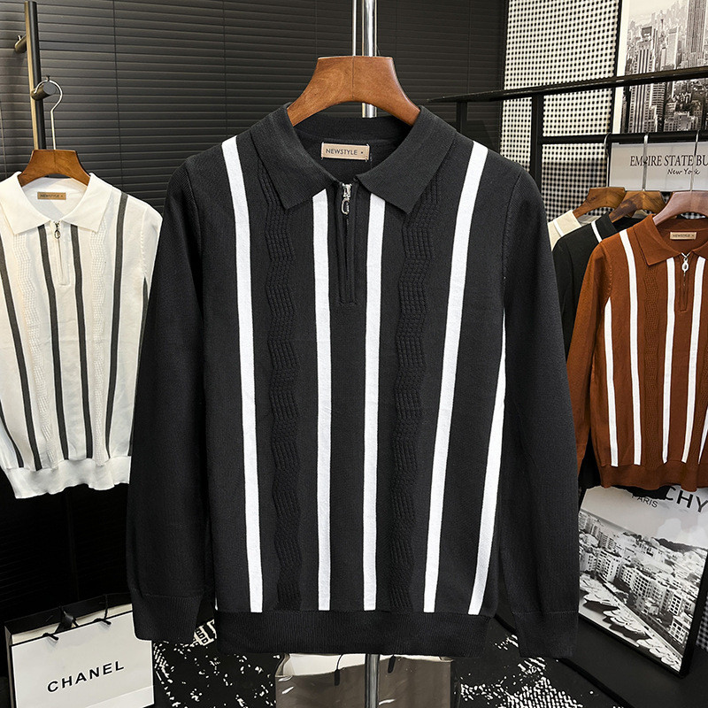 เสื้อโปโลแขนยาวครึ่งซิปรูปแบบลายพิมพ์ เสื้อกันหนาวผู้ชาย สำหรับการทำงาน