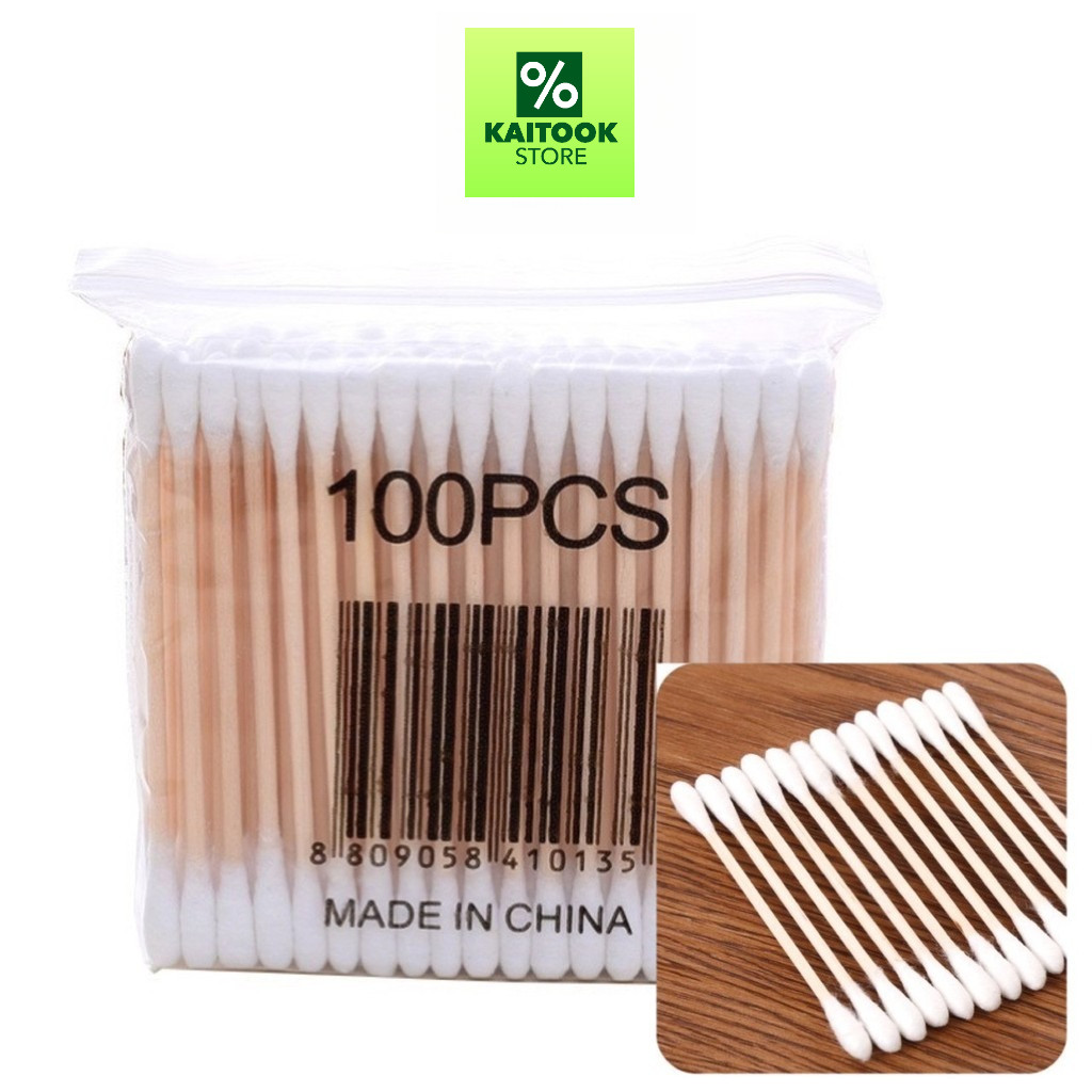 คอตตอนบัด สำลีก้าน 100 ก้าน Cotton buds สำลีปั่นหูด้ามไม้ สำลีไม้ สำลีเช็ดเครื่องสำอาง