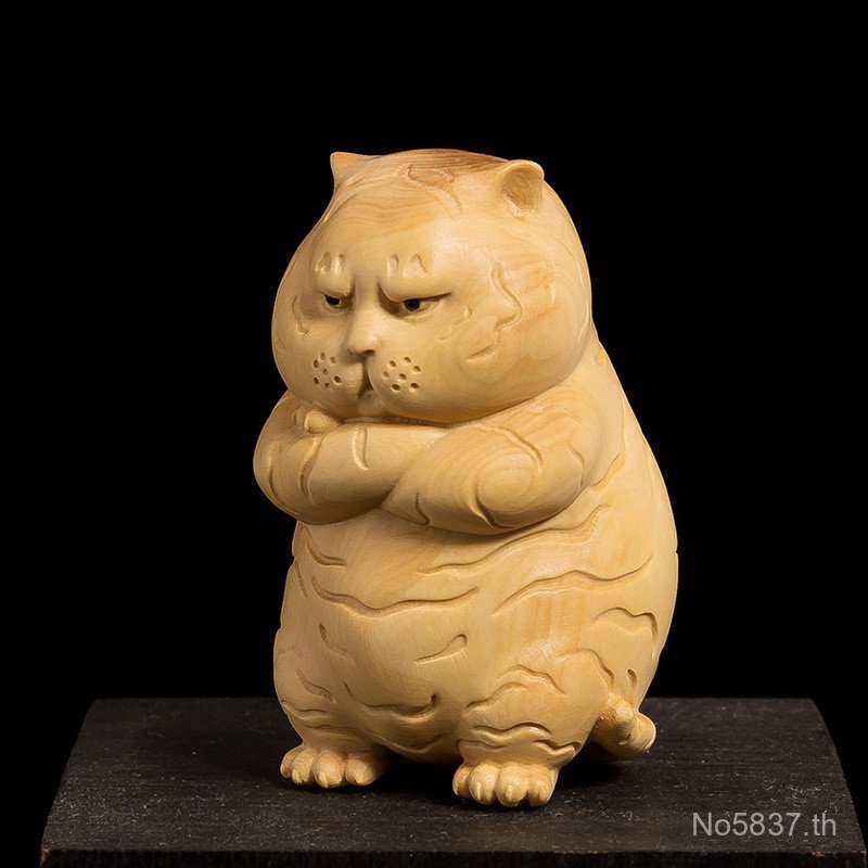 จับไฟล์เล่น Boxwood Mascot สัตว์ Tiger หัตถกรรมเครื่องประดับจีนน่ารักแกะสลัก OQ5M ห้องนั่งเล่นดิบ CN