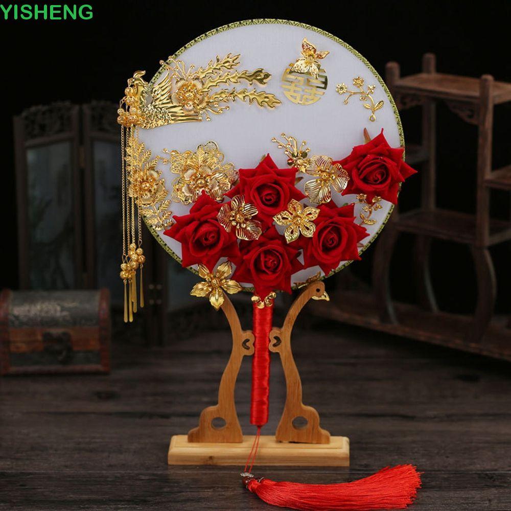 YISHENG Bouquet Handmade รอบตกแต่ง Prop สําหรับเจ้าสาวสีแดงเพื่อนเจ้าสาวงานแต่งงานตกแต่งการถ่ายภาพเค