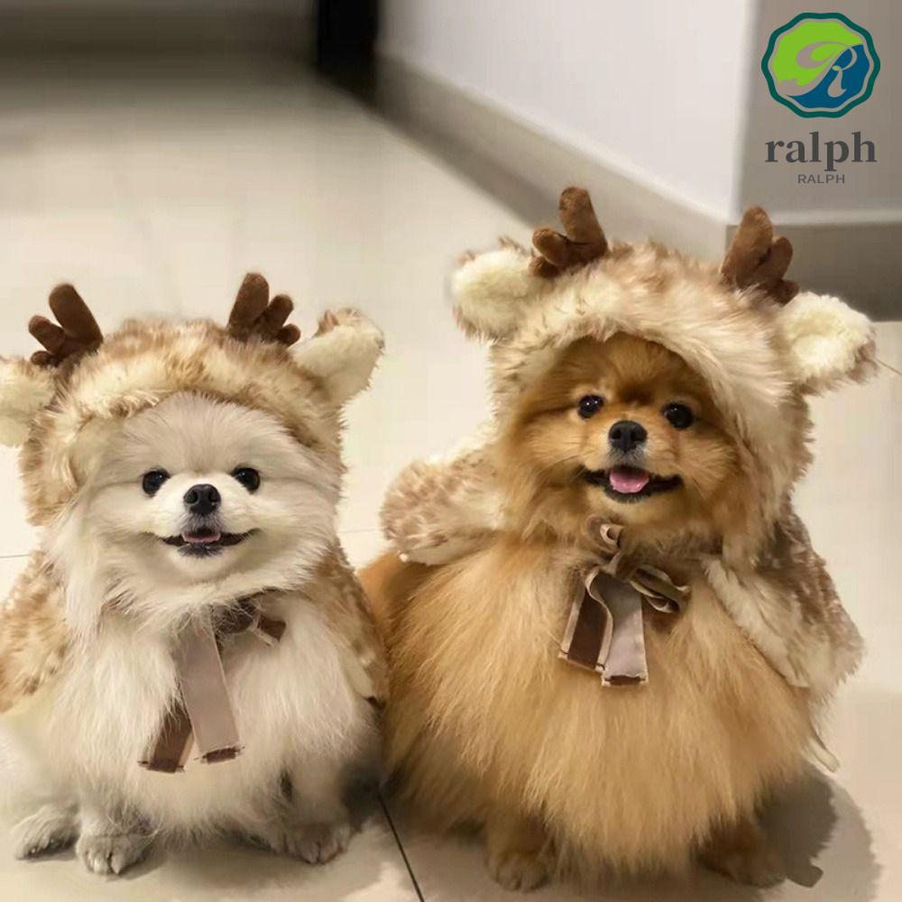 RALPH Cat Elk Cloak, ตกแต่ง Plush Elk สุนัขผ้าคลุมไหล่, เสื้อผ้าคอสเพลย์สัตว์เลี้ยงนุ่มกับ Antlers ห