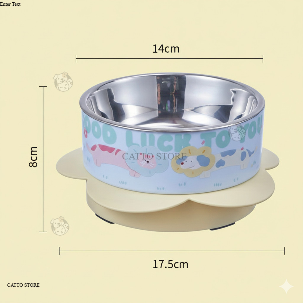 ชามอาหารสัตว์เลี้ยง สเตนเลส ลายน่ารัก สีพาสเทล ถ้วยข้าวเเมว ดอกไม้ ของใช้เเมว ชามข้าว กันลื่น NF รูปที่ 6