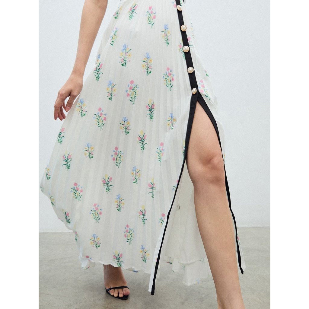 [Pomelo] เดรสพลีทลายดอกไม้ / Floral Pleated Dress — صورة 4