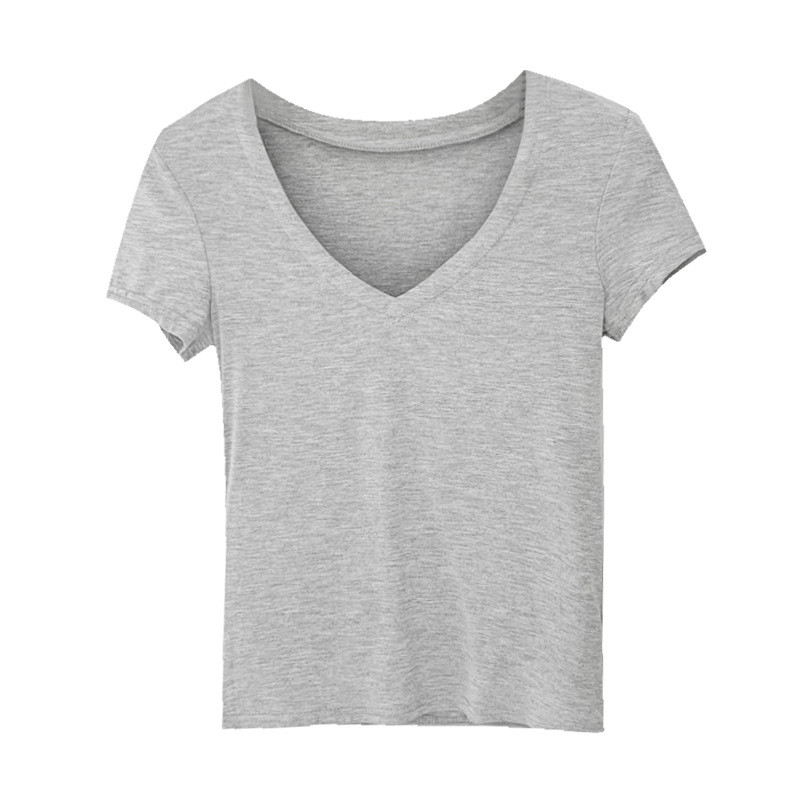 70939 V คอ Slim-fit Basic Short-Sle eved เสื้อยืดผู้หญิง