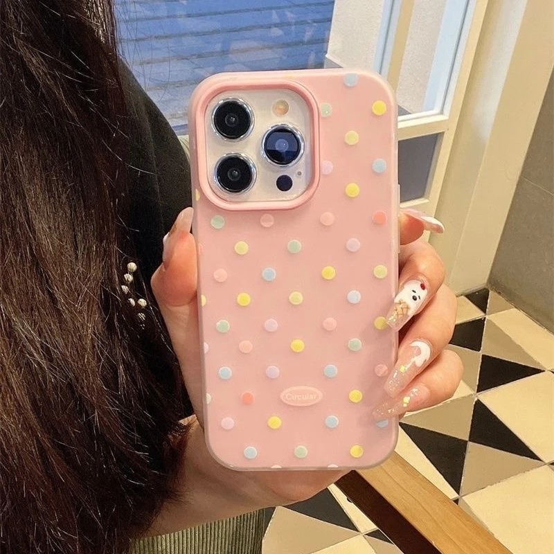 สี Polka Dot เหมาะสําหรับ Samsung s23fe เคสโทรศัพท์ s25ultra Soft s22/s24fe Jelly Two-in-One s24plus Creative Shock-proof s21+Female a14/a54/a71/a22/a73/a06