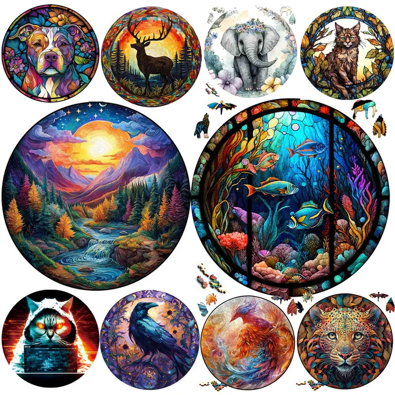 Scenery Animal Puzzle Wood Intelligent Elephant Wooden Puzzle Medium Difficulty Jigsaws for Kids Adu