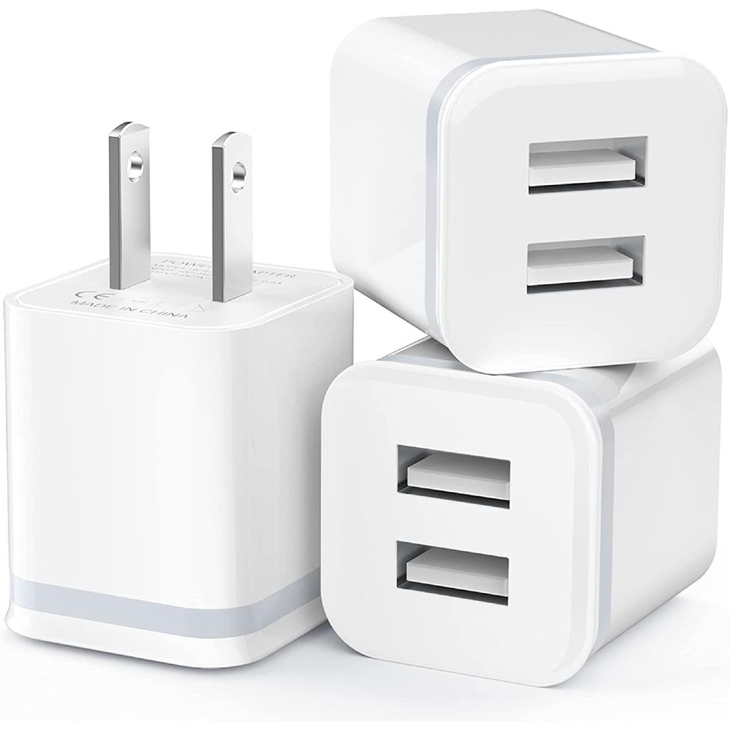 USB Wall Charger, LUOATIP 3-Pack 2.1A 5V Dual Port Cube Power Adapter Plug Block กล่องชาร์จอิฐสําหรั
