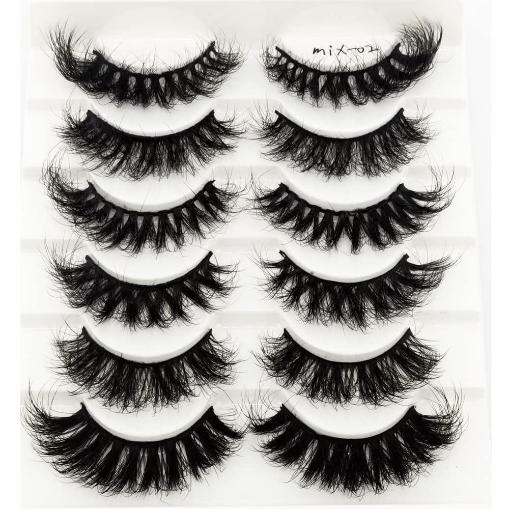 HBZGTLAD 6 คู่ขนตาปลอม Cat-Eye Fluffy Faux Mink Lashes 8D Wispy Lashes Pack ดรามาติคยาวหนาปริมาณขนตา