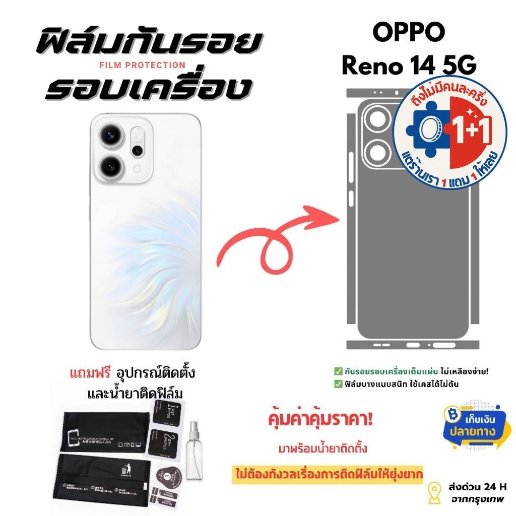 ฟิล์มกันรอยสำหรับโทรศัพท์มือถือรุ่น OPPO Reno 14 5G | ปกป้องรอบเครื่อง ไม่ดีด ไม่ร้อน แนบเนียนทุกมุม