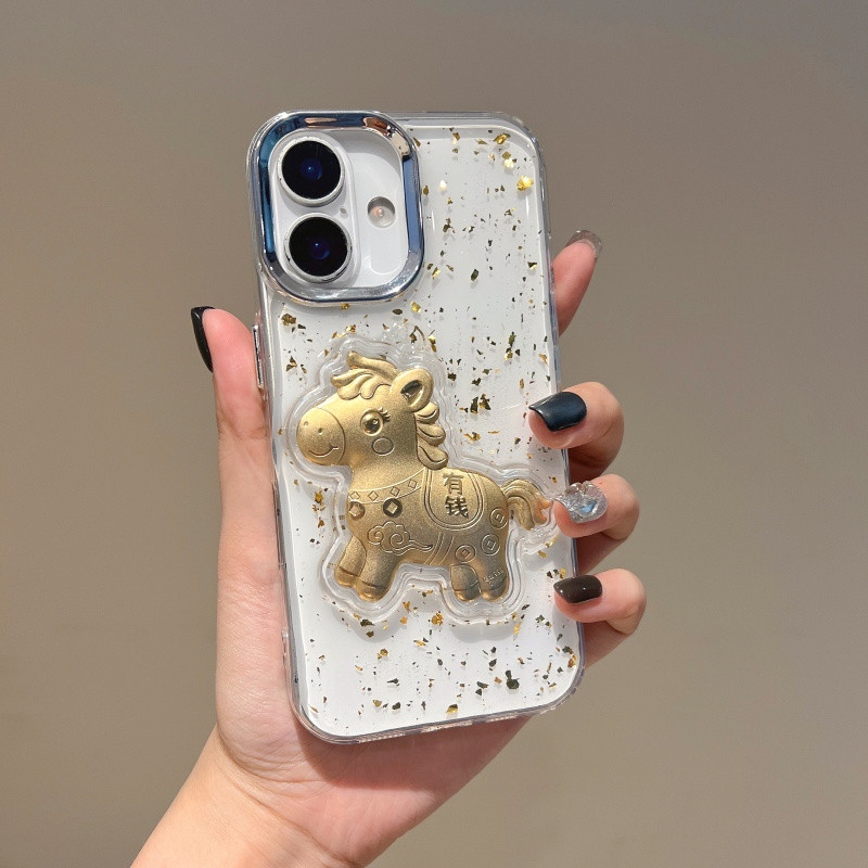 3Dฟอยล์ทองเงินทันทีกาวหยดโปร่งใสเคสโทรศัพท์สําหรับiPhone 11 12 13 14 15 16 17 Pro Max Plus AirสําหรับiPhoneกรณีปกปลอก
