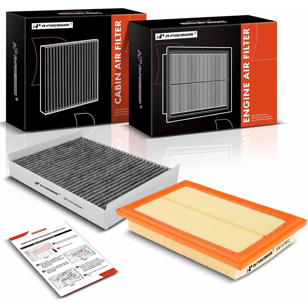 A-Premium 2-PC Engine & Cabin กรองอากาศพร้อมถ่านกัมมันต์เข้ากันได้กับ Mercedes-Benz C300 2015-2018, 