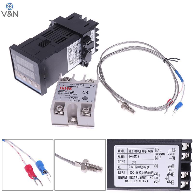 V&N 100-240VAC PID REX-C100 ตัวควบคุมอุณหภูมิ SSR-40A เทอร์โมคัปเปิล .