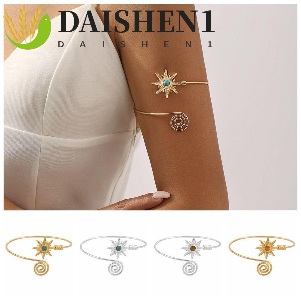 DAISHEN1 กําไลข้อมือสําหรับผู้หญิง, ข้อมือแขนโลหะผสมสายบิด, แฟชั่นดวงอาทิตย์โอ้อวดโซ่แขนสร้อยข้อมือโบฮีเมียนฤดูร้อน