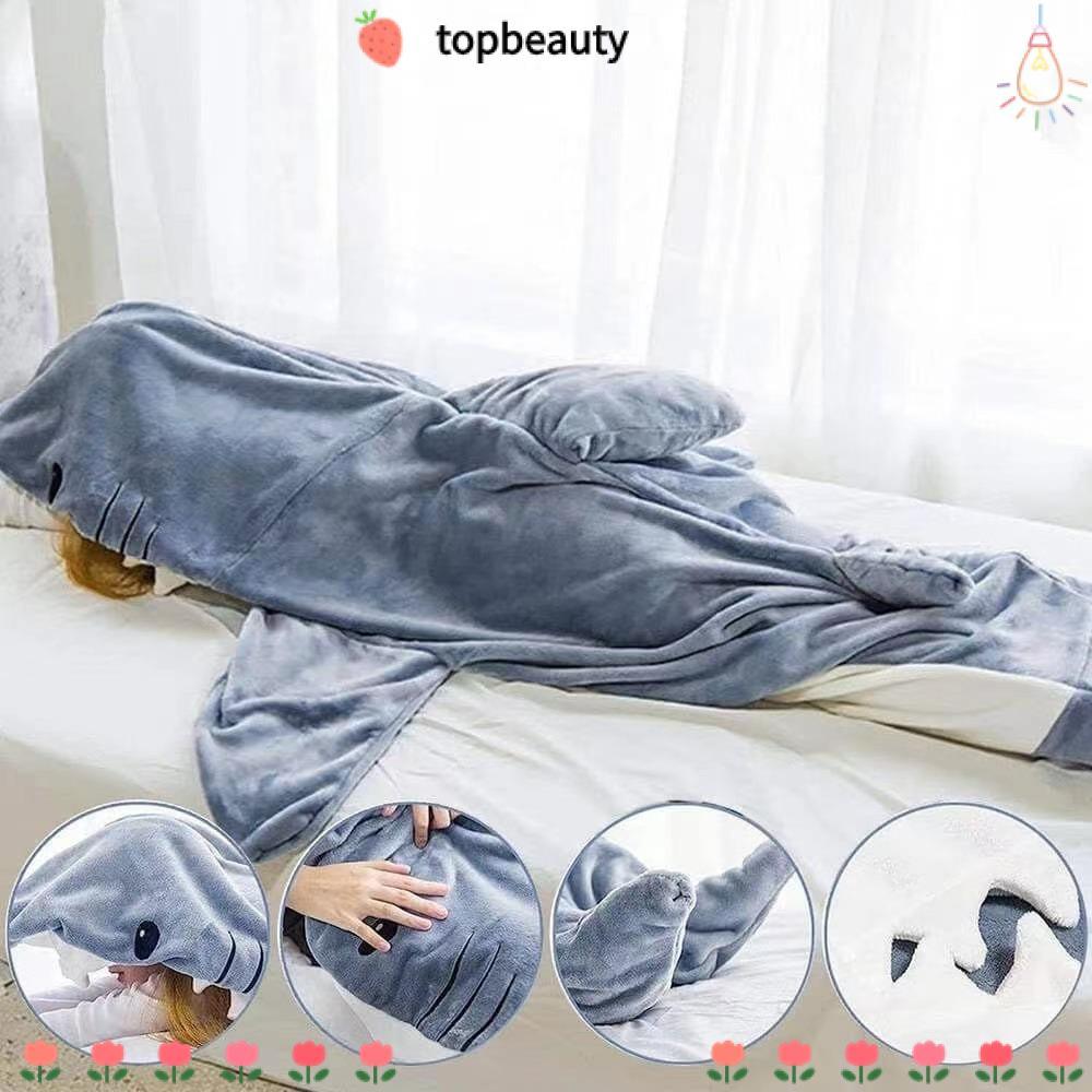 Topbeauty ถุงนอนฉลามลายการ์ตูน,ผ้าห่มชุดนอนหลวม Onesie ชุดนอน,สวมใส่คลุมด้วยผ้าอัพเกรดถุงนอนฉลาม
