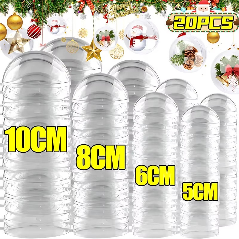 ลูกบอลคริสต์มาสทรงโปร่ง ขนาด 10/20 ชิ้น - ลูกแก้วแขวนแบบพลาสติก - เหมาะสำหรับตกแต่งงานปาร์ตี้และเทศกาลปีใหม่