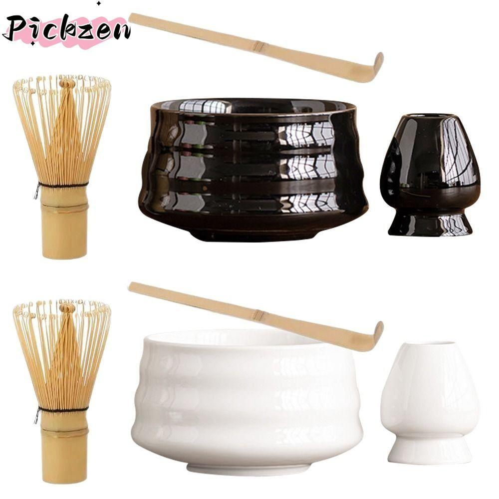 PICKZEN 4/7PCS ชุดชามัทฉะญี่ปุ่น, ไม้ไผ่แบบใช้ซ้ําได้เซรามิค Matcha Whisk, Food Grade Safe Green Tea Whisk