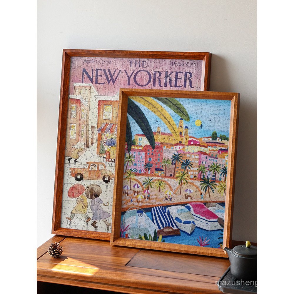 กรอบรูปปริศนาไม้เนื้อแข็ง 1,000 ชิ้น ขนาด 70x50 cm กับกรอบภายนอก 75x80 cm สำหรับแขวนผนัง