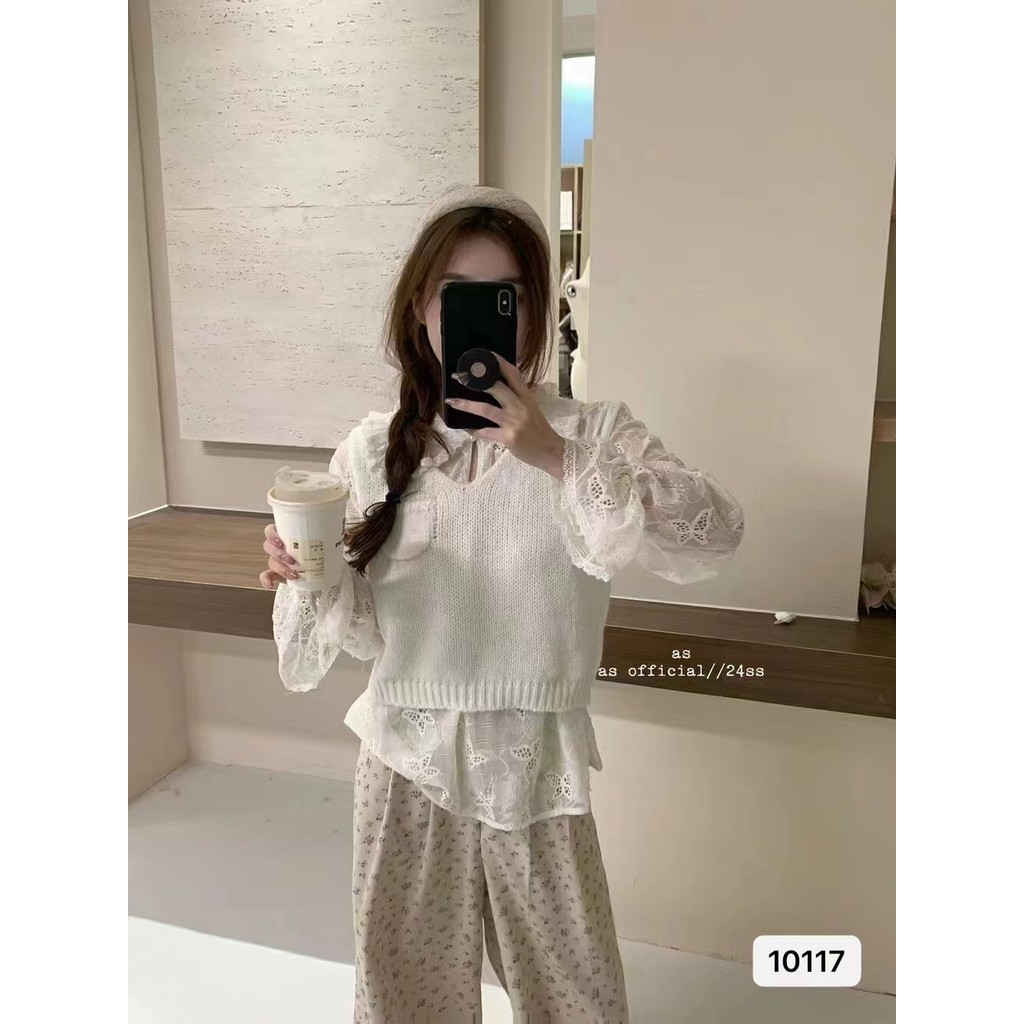 เสื้อกั๊กถัก V คอสไตล์เกาหลี ไซซ์สำหรับผู้หญิง อินเทรนด์TG3A