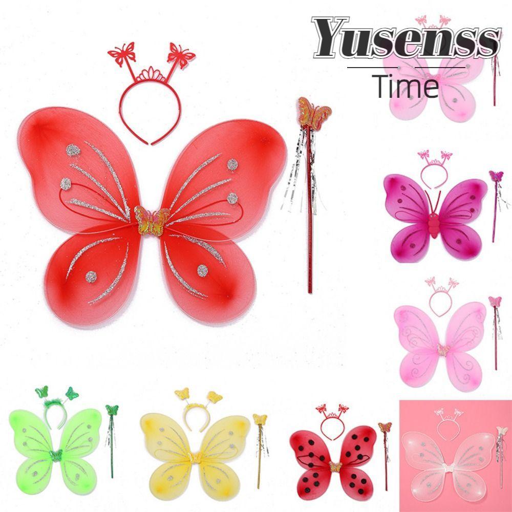 YUSEN 3 ชิ้น/เซ็ต Glitter ผีเสื้อ Dressing Up ตกแต่งเด็กผู้หญิงเด็ก Fairy Wing