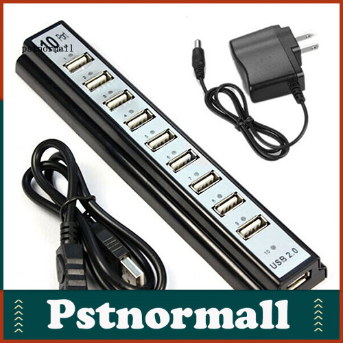 10 พอร์ต Hi-Speed USB 20 Hub Splitter + US Power Adapter สําหรับคอมพิวเตอร์แล็ปท็อปพีซี