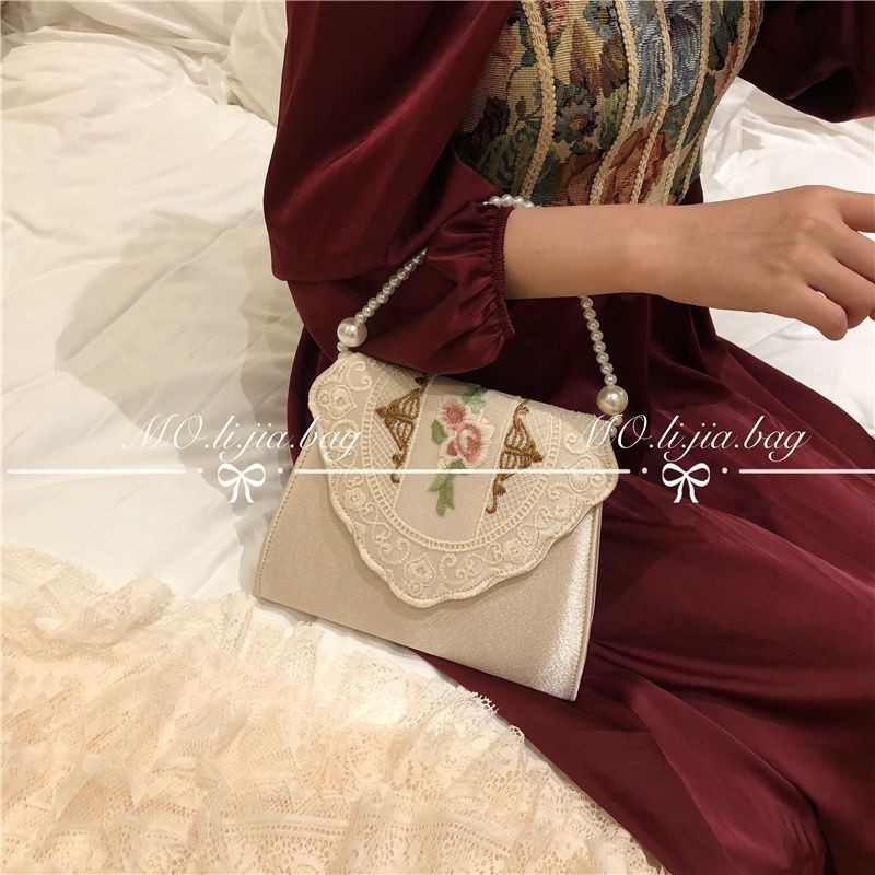 กระเป๋าย้อนยุค 2021 Fairy Retro Palace สไตล์ Classy Lace Pearl กระเป๋าถือ Crossbody กระเป๋าหญิง