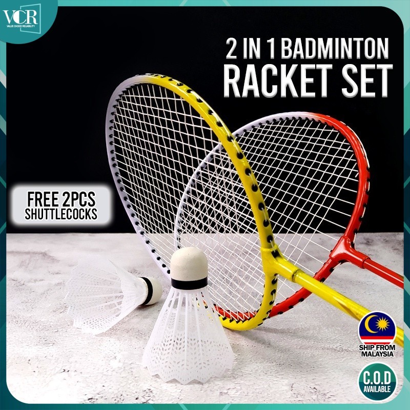 ไม้แบดมินตัน VC Art แพ็คคู่ชุดลูกขนไก่ฟรี + กระเป๋าพกพา Raket แบดมินตันสุทธิ Permainan กีฬา Sukan นักเรียน