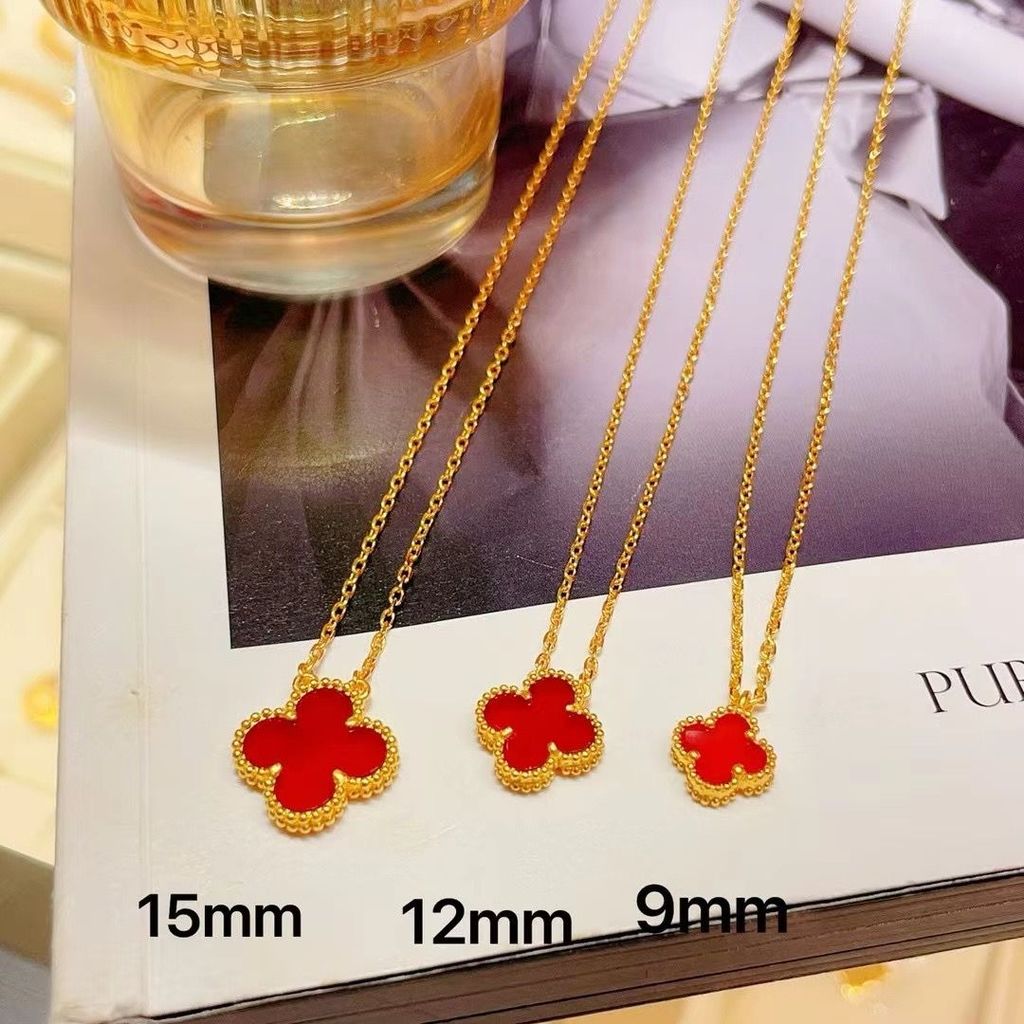 友进口 价5G黄金 ฝังใบ草项链999金进口红玉ต่างหูเงินสเตอร์ลิง金锁骨项链女送5กทองฝังสร้อยคอโคลเวอร์สี่ใบ999ฟุต