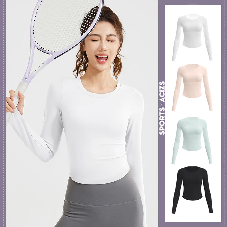 MVP Sport เสื้อยืดแขนยาว คอกลม ออกกำลังกาย ระบายอากาศ