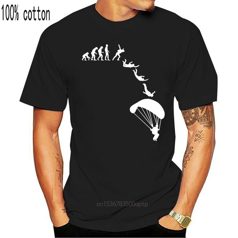 คอลูกเรือเสื้อยืด พิมพ์ลายร่มชูชีพ Skydiving Evolution แฟชั่นสําหรับผู้ชาย S-5XL