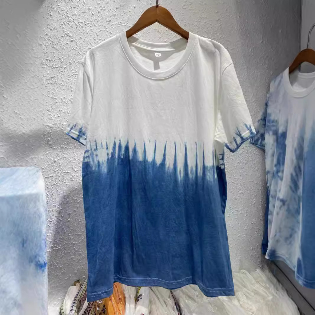 CNY Baju t เสื้อ lelaki lengan pendek ยูนนาน Dali Tie-Dye เสื้อยืดผู้ชาย Blue-Dye รอบคอหลวมแขนสั้นเส