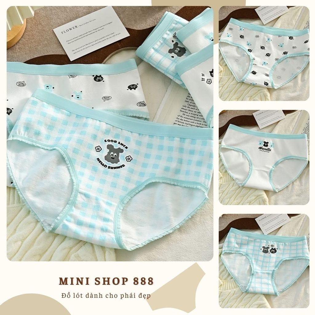 Mini shop 888 การ์ตูนลายสก๊อตชุดชั้นในสตรีกางเกงขาสั้นกางเกงผ้าฝ้ายระบายอากาศ Innerwear กางเกง CS088
