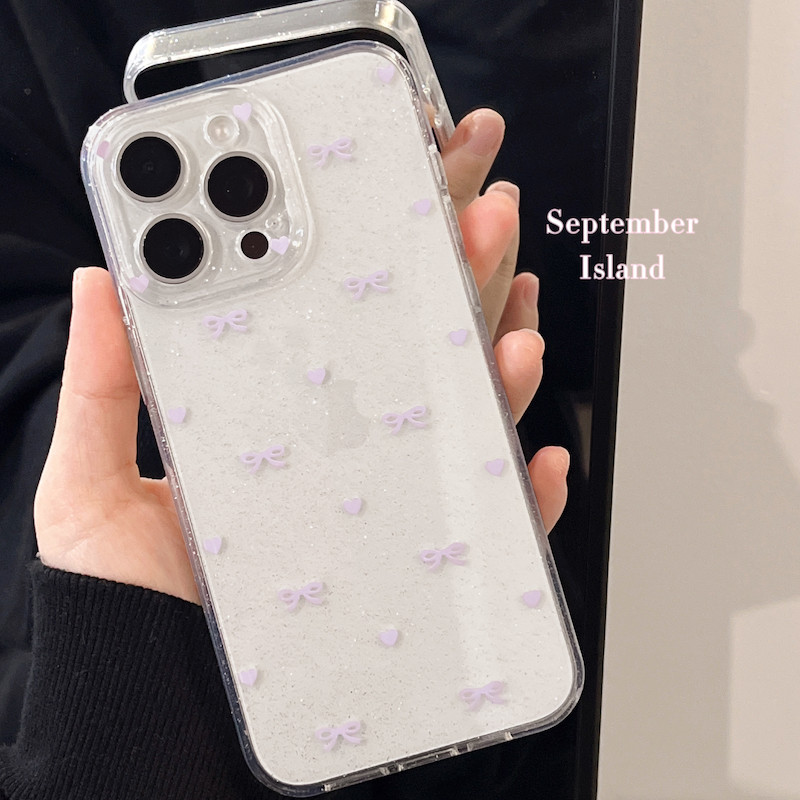 17promax September Island iPhone16promax ต้นฉบับสีม่วงผู้หญิง iphone15ProMax เคสมือถือใสกลิตเตอร์นิ่