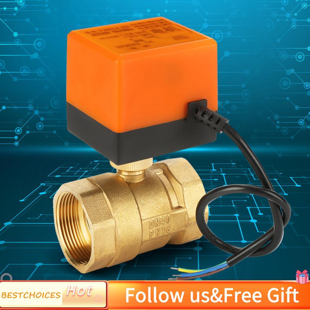 Bestchoices Bestchoices บอลวาล์วมอเตอร์ AC 220V ไฟฟ้า 1.6MPa 6W DN40 G1-1/2 นิ้ว 2 Way 3 สายทองเหลือ