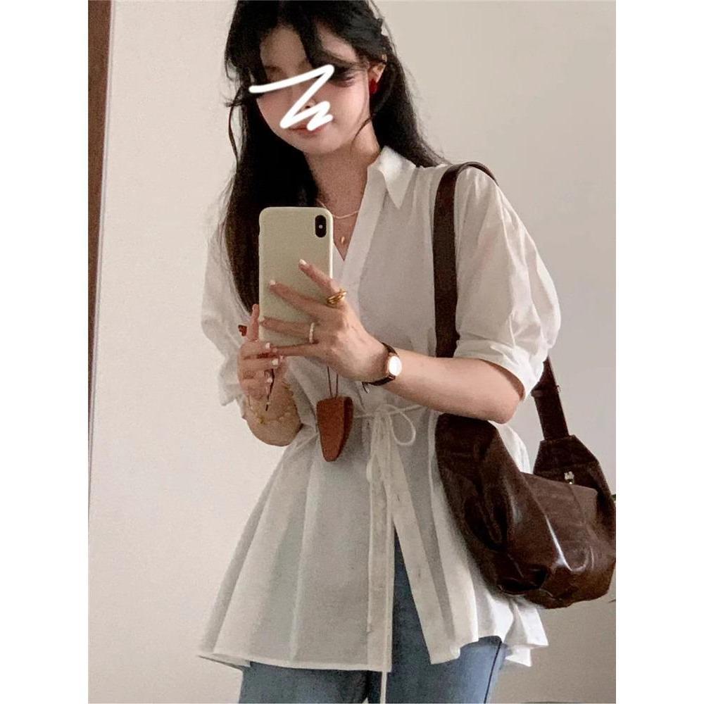 Baby Grape#W473 เสื้อแขนยาว เสื้อเชิ้ตสไตล์เกาหลี คอวีเรียบหรู เอวผูกเข็มขัด ทรงครอป คัตติ้งเกาหลี ราคา ถูกที่สุด ดีลบีเคเค แกลเลอรีภาพที่ 8