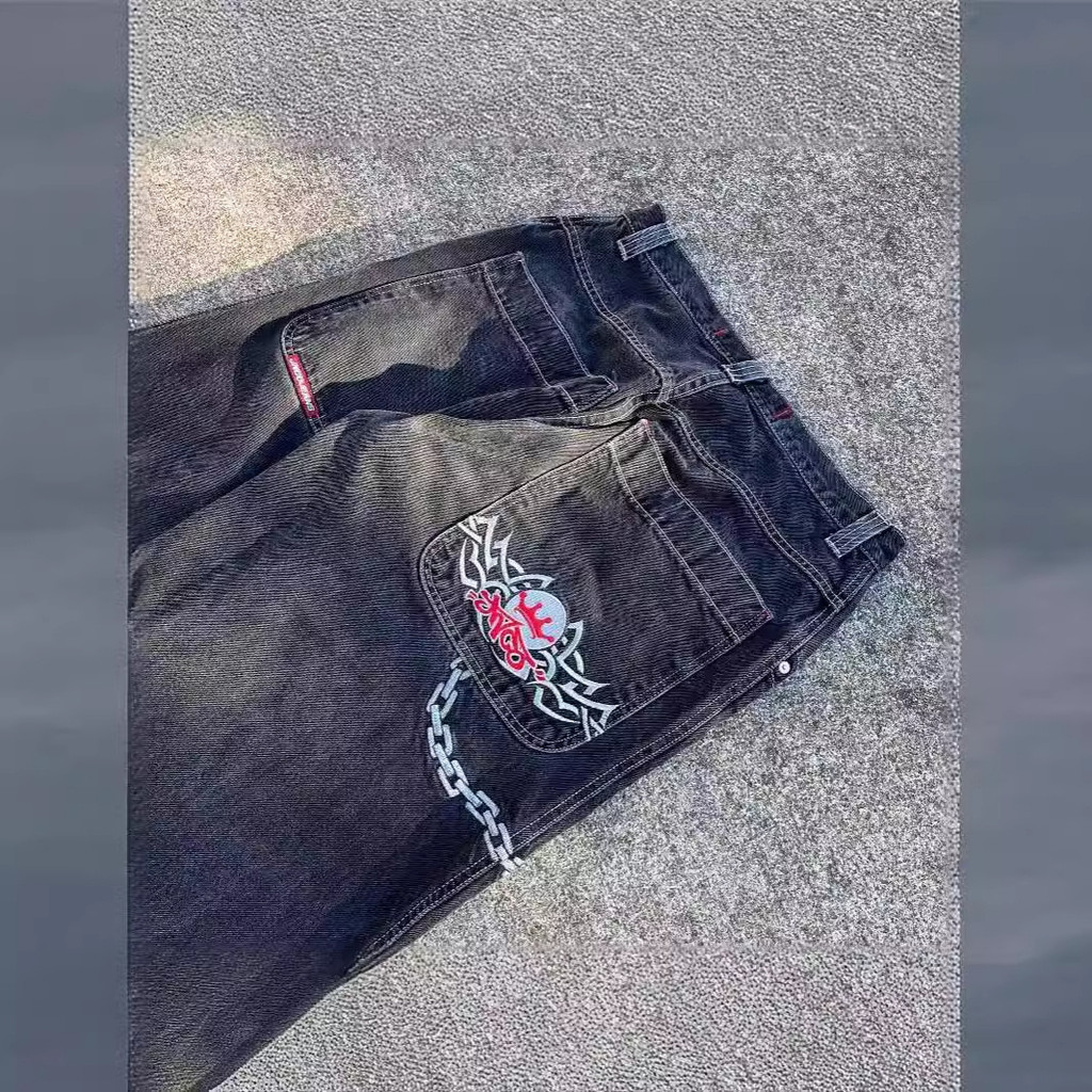 JNCO กางเกงยีนส์ผู้ชายสไตล์ Retro Street Hip-Hop ใส่ได้หลากหลายโอกาส