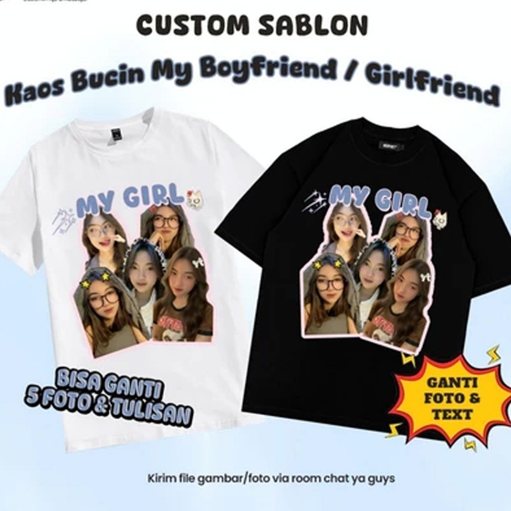 Bucin My Girl / My Boy เสื้อยืดสีดําสีขาวสามารถปรับแต่งด้วยรูปถ่ายและเขียนเสื้อยืดคู่รัก Unisex