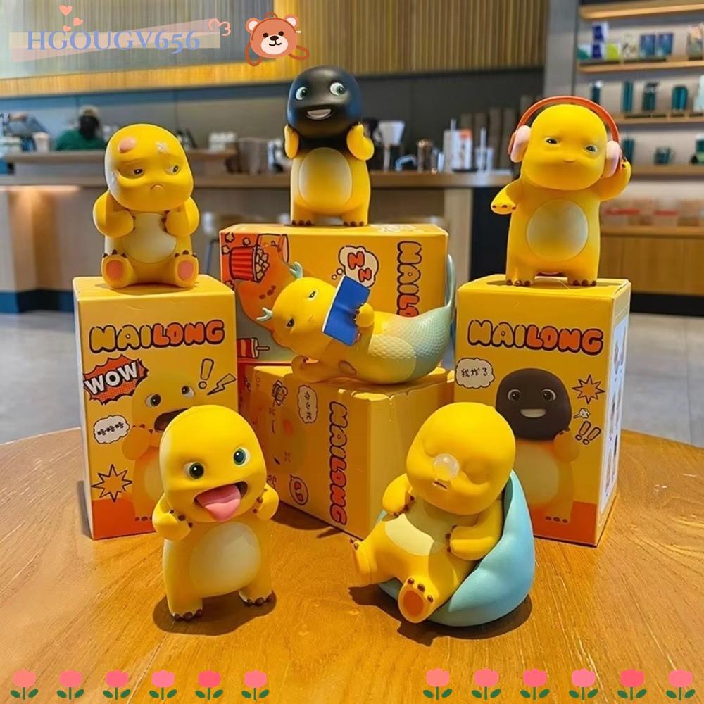 กล่อง HGOUGVT, Action Figure Miniature Nailong Figures, Creative Collectible รูปปั้นตลก Pose Dino รู