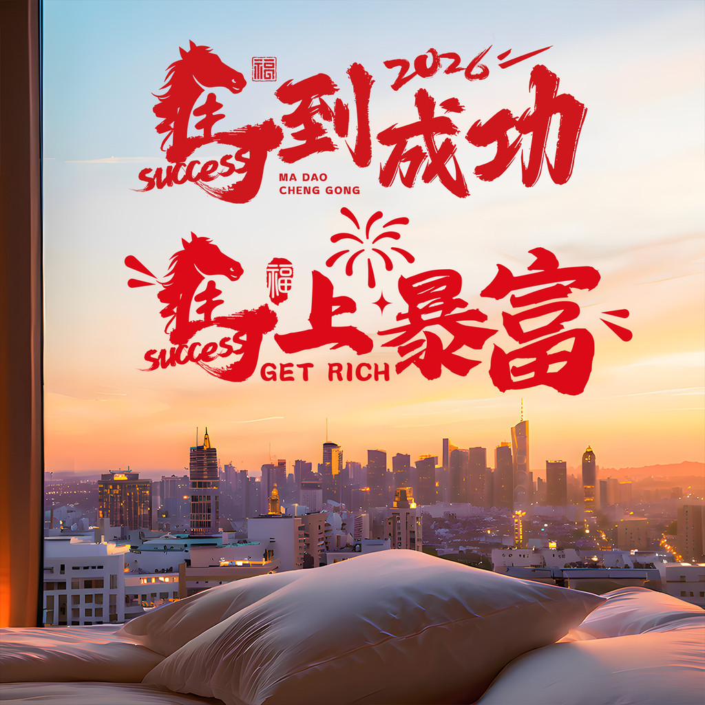 ม้าปีตะแกรงหน้าต่างสติกเกอร์ไฟฟ้าสถิต2026รูปแบบใหม่เทศกาลฤดูใบไม้ผลิสติกเกอร์ประตูกระจกสติกเกอร์ตัวอักษร ฟู สติกเกอร์หน้าต่างปีใหม่จีนตกแ