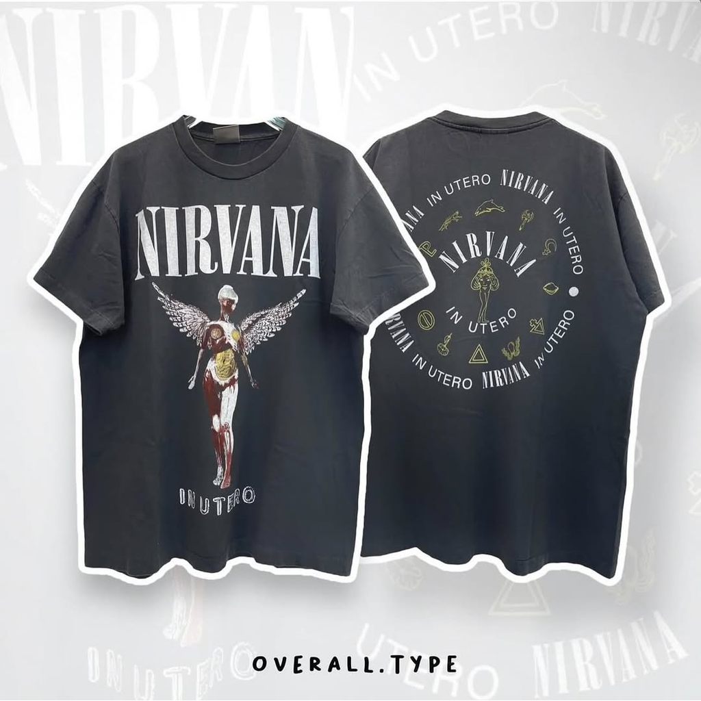 เกาหลี เสื้อวินเทจ เสื้อยืด oversize ผลิตจากผ้าฝ้าย 100% พิมพ์ลาย nirvana เหมาะ ผู้หญิง และ ผู้ชาย #1
