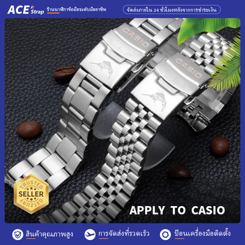 เหมาะสายนาฬิกา CASIO, 22mm ผู้ชายสแตนเลสสตีลสําหรับ Swordfish MDV-106/MDV-107 (2784)
