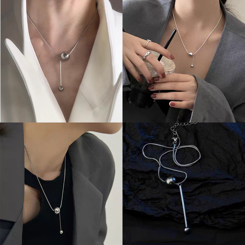 สร้อยคอจี้ลูกบอลทรงกลมเรียบง่าย กับโซ่เงางาม สไตล์มินิมอลสำหรับผู้หญิง
