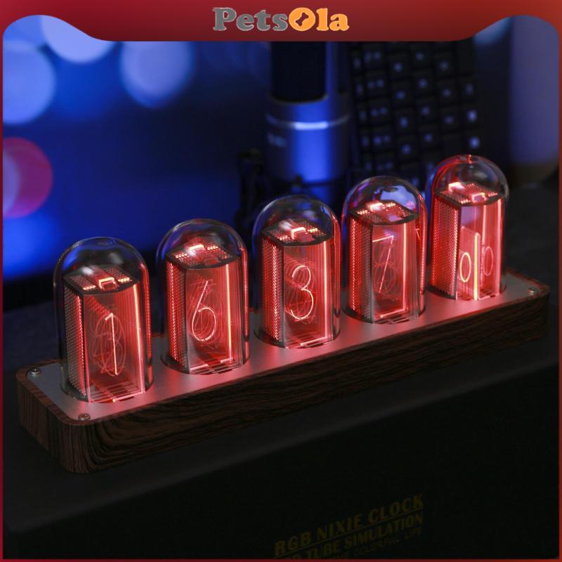 ชุดนาฬิกาหลอด PETSOLA Nixie, นาฬิกาปลุกจําลองจอแสดงผล LED Vintage สีสันอิเล็กทรอนิกส์ Nixie หลอดนาฬิ