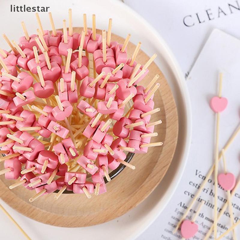 B&A Nov 100 ชิ้น/ถุง Heart Bamboo Food Picks Buffet Cupcake Fruit Fork Cake Dessert Sticks {th}