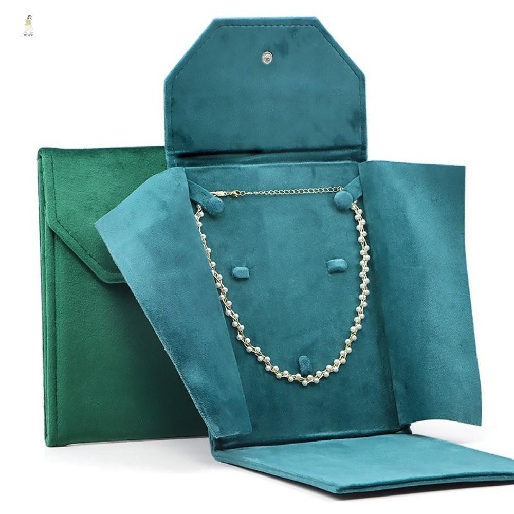 DISCO กระเป๋าเครื่องประดับกํามะหยี่,วัสดุกํามะหยี่พับออกแบบสร้อยคอออแกไนเซอร์กระเป๋า,สะดวกซับนุ่มปุ่มสแน็ปปิดถุงเก็บเครื่องประดับของขวัญบรร