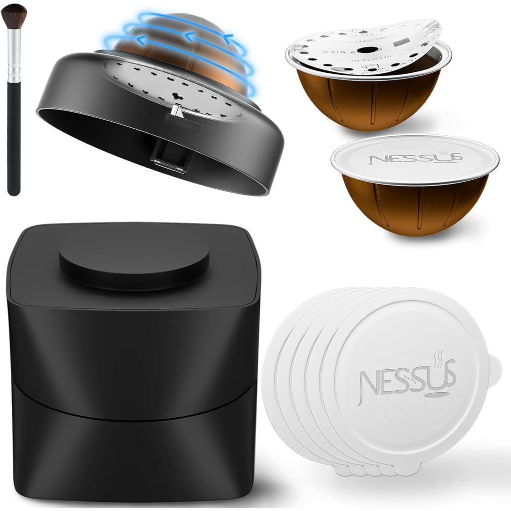 NESSUS Reusable Vertuo Pods ชุดเติม,ฝาปิด Easy Remover สําหรับ Vertuo Seal, 100 ชิ้นอลูมิเนียมฟอยล์ฝ
