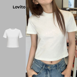 Lovito เสื้อยืด เบสิก สีพื้น สไตล์ลำลอง สำหรับผู้หญิง L112ED…