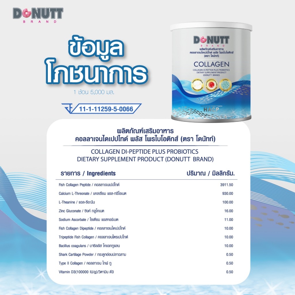 Donutt Brand บำรุงผิว ผิวชุ่มชื้น Donutt Collagen คอลลาเจนฯพลัสโพรไบโอติกส์ (120g./1กระปุก)