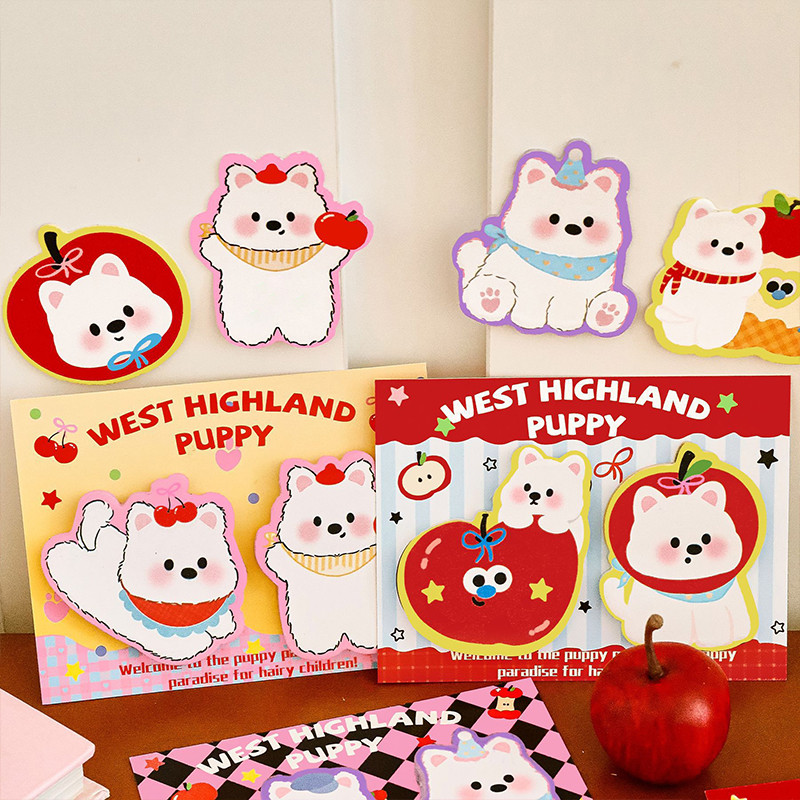 60 แผ่นการ์ตูนสร้างสรรค์ West Highland ลูกสุนัขรูป Sticky Notes โรงเรียนสํานักงานกระดาษบันทึกแบบฉีกได้