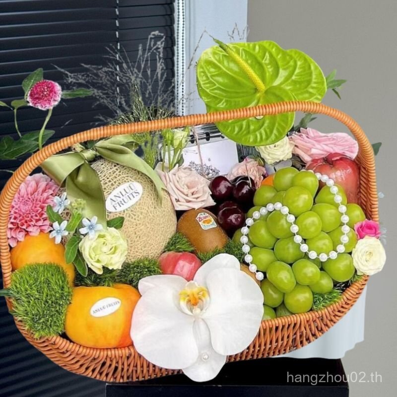 เลียนแบบหวายสร้างสรรค์ที่ทําด้วยมือตะกร้าของขวัญทอผลไม้แบบพกพาตะกร้าผลไม้ตะกร้าหวายดอกไม้ปิกนิกการจัดเก็บ wbl