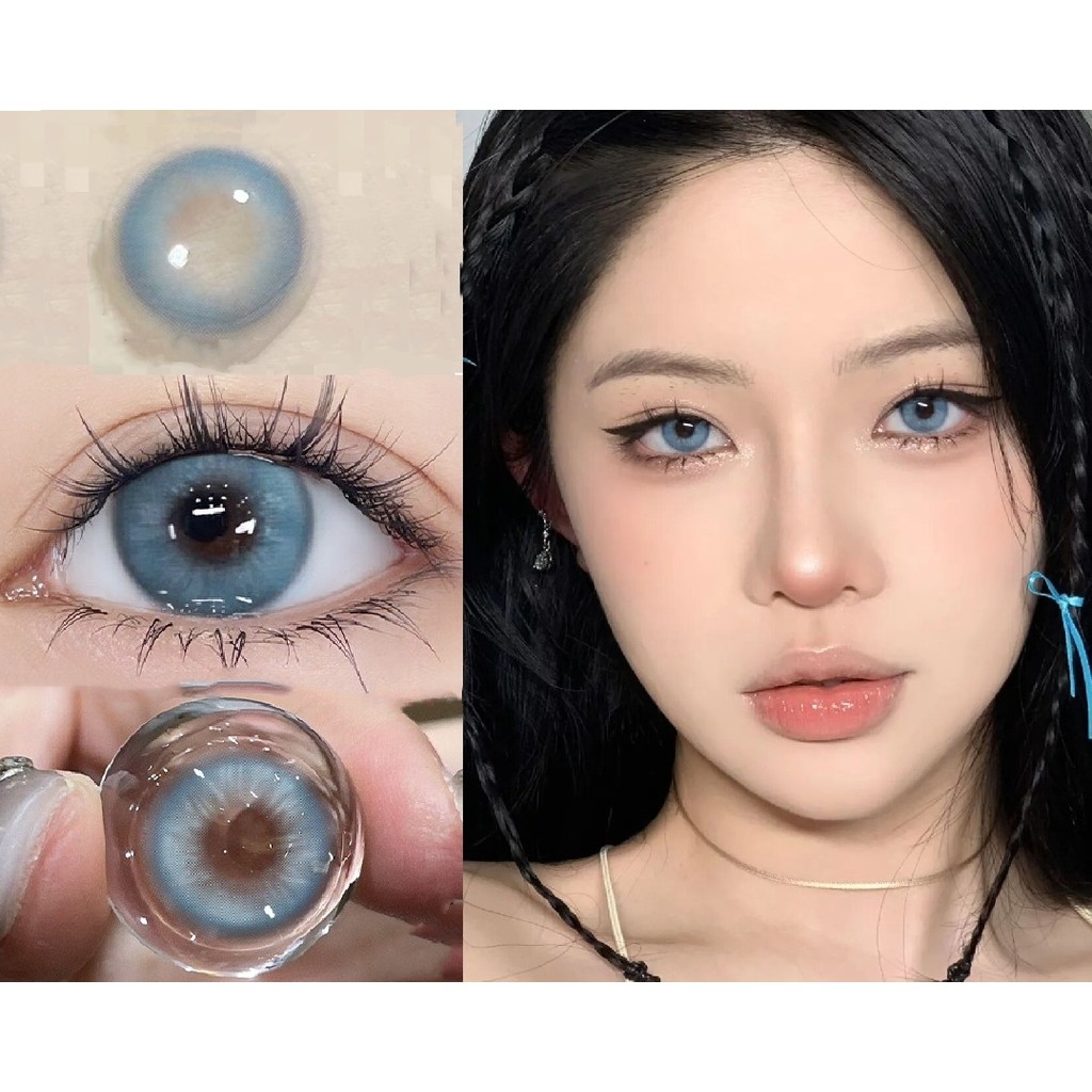 (1 คู่) ASBLAN2,OVOLOOK Brand ,14.20mm,Gdia:13.5mm,(เกรด 0-8), คอนแทคเลนส์ 6 เดือนใช้(สีน้ําเงิน)
